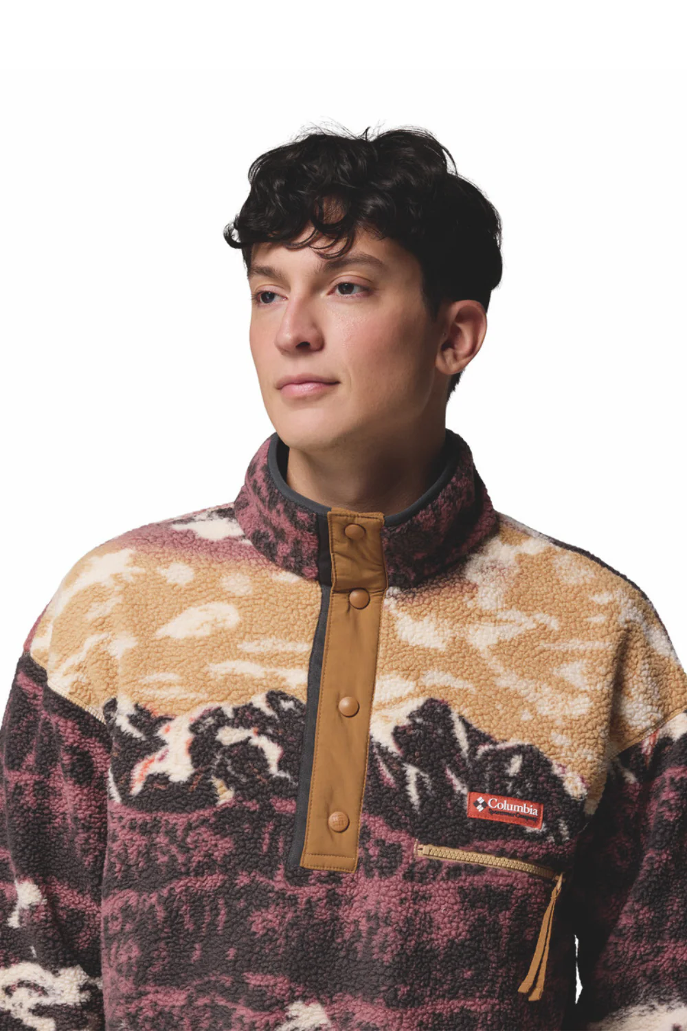 Columbia Helvetia II Mens Printed Half Snap Fleece Camel Brown Sisters - Image 3