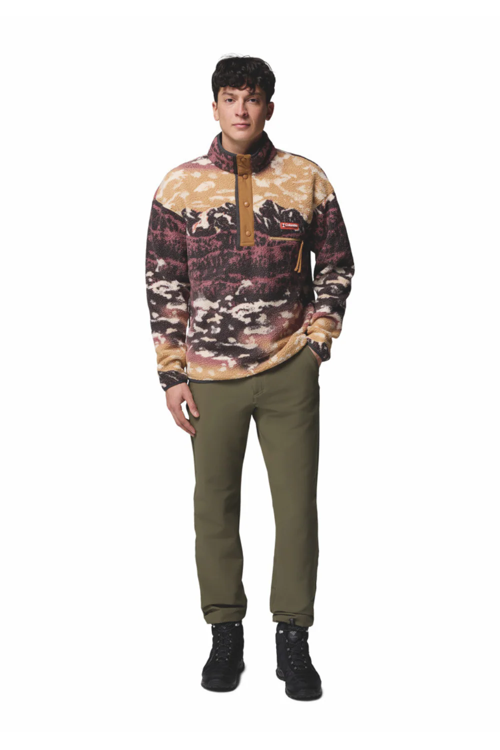 Columbia Helvetia II Mens Printed Half Snap Fleece Camel Brown Sisters - Image 4