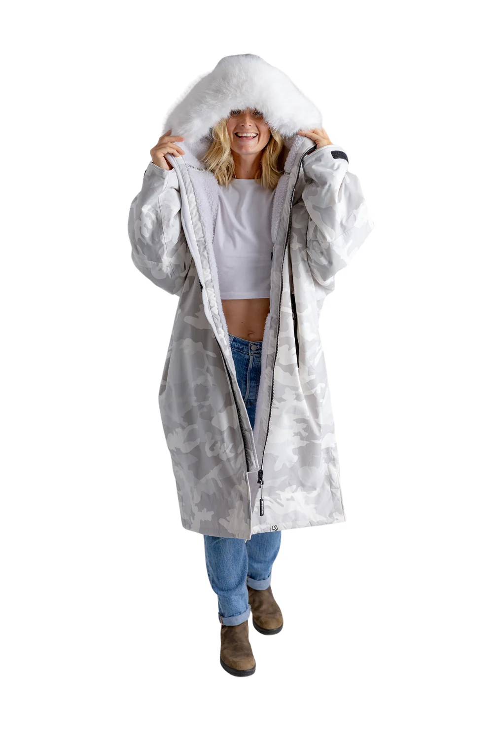 Dryrobe Adults Alpine Advance Long Sleeve Changing Robe White Camo - Image 2