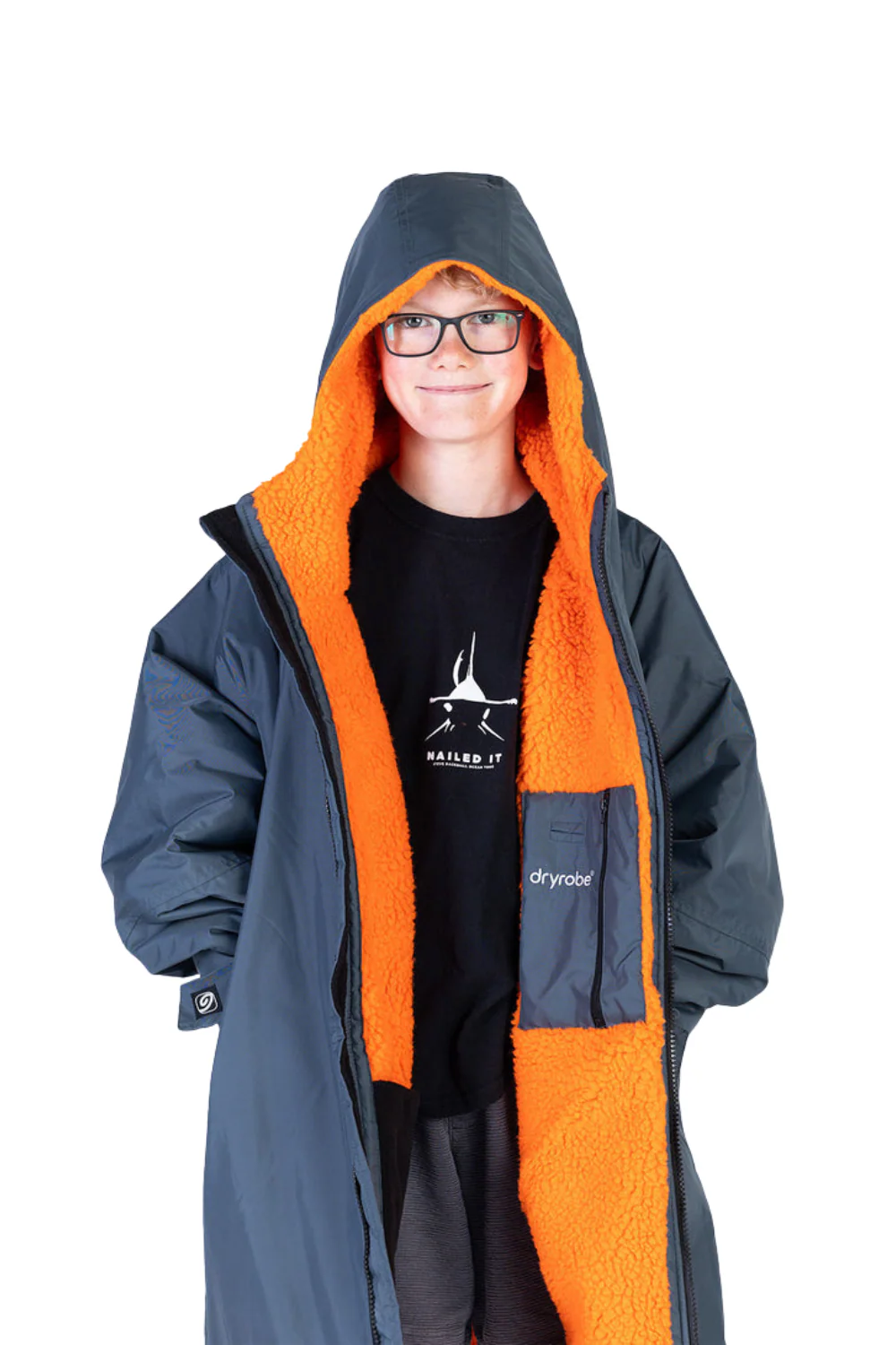 Dryrobe Kids Advance Long Sleeve Changing Robe Dark Grey/Orange - Image 3