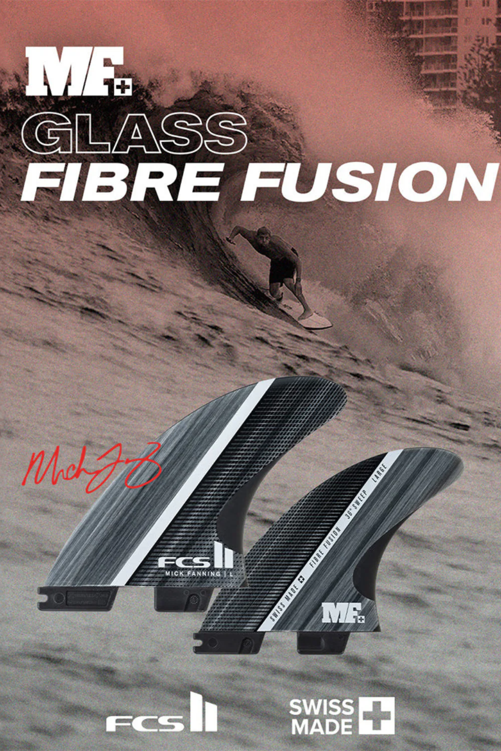FCS II Mick Fanning Glass Fibre Fusion Surfboard Tri Fins Smoke/White - Image 5