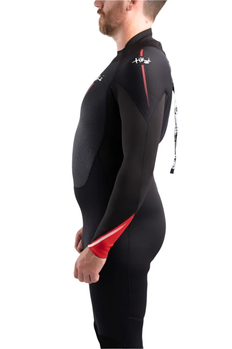 Tech Mens 3/2 Steamer Wetsuit Back Zip In Black & Red - Image 4