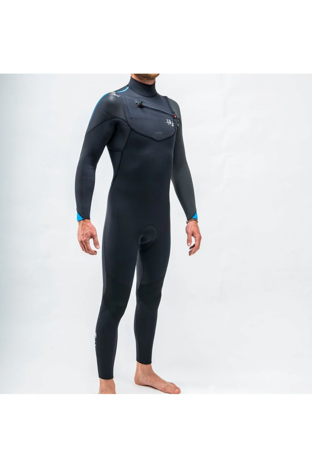 Mens Tech 3/2 GBS Steamer Wetsuit Chest Zip Black Blue - Image 3