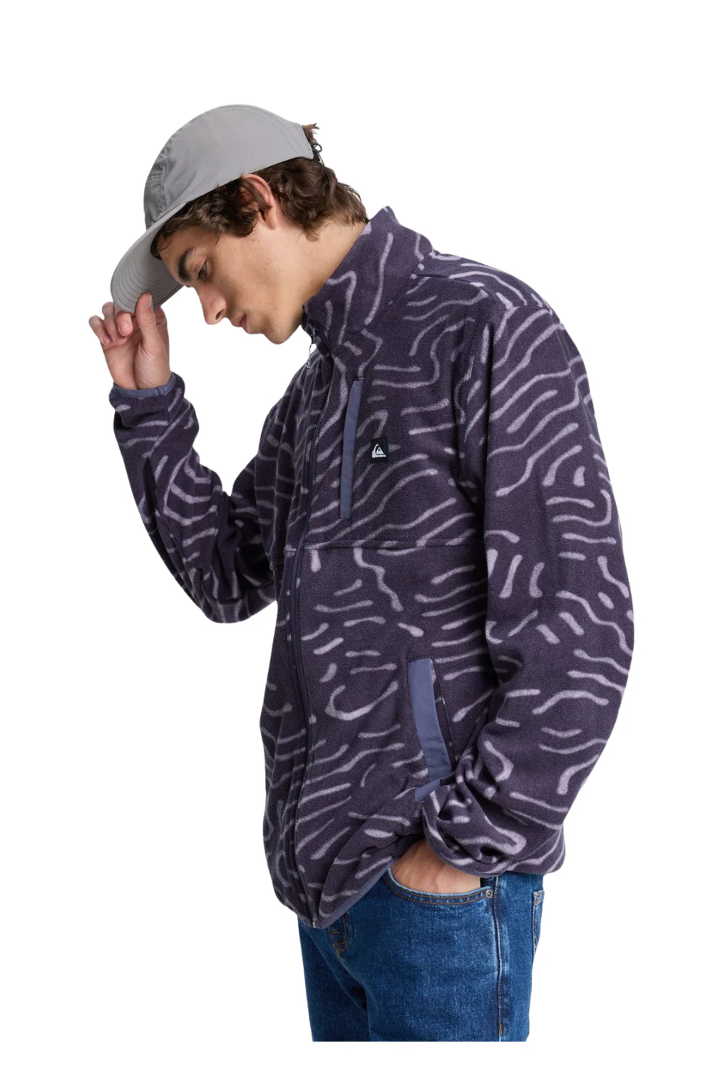 Quiksilver Mens No Destination Full Zip Micro Fleece Graystone Linear Stamp - Image 3