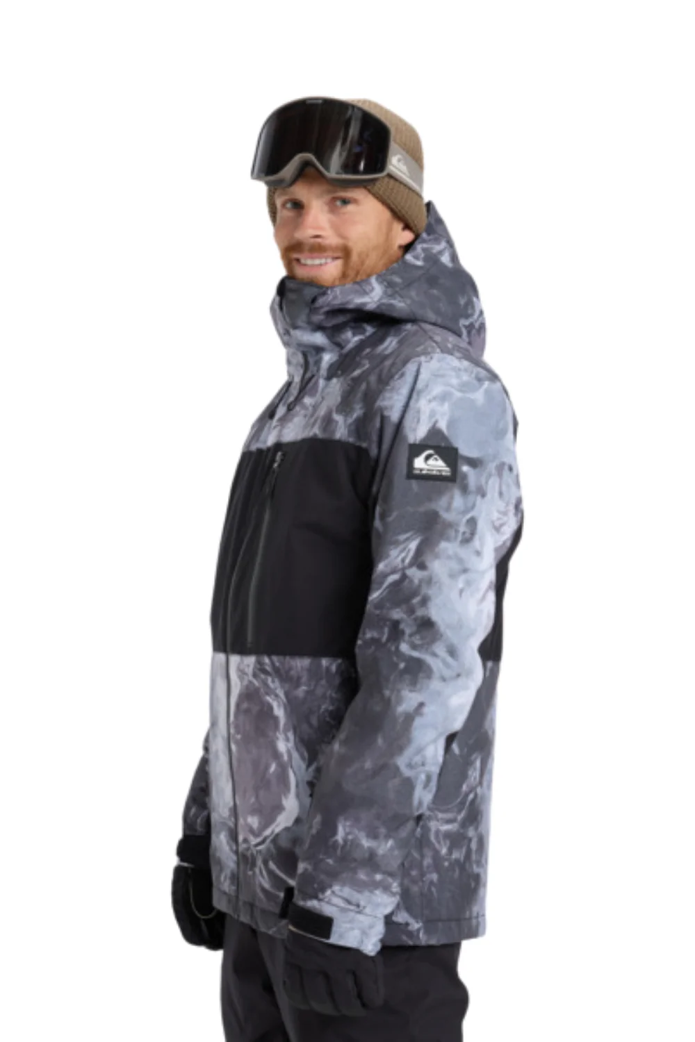Quiksilver Mens Sycamore Printed Technical Ski and Snowboard Jacket Thermostamp Grayscale - Image 3
