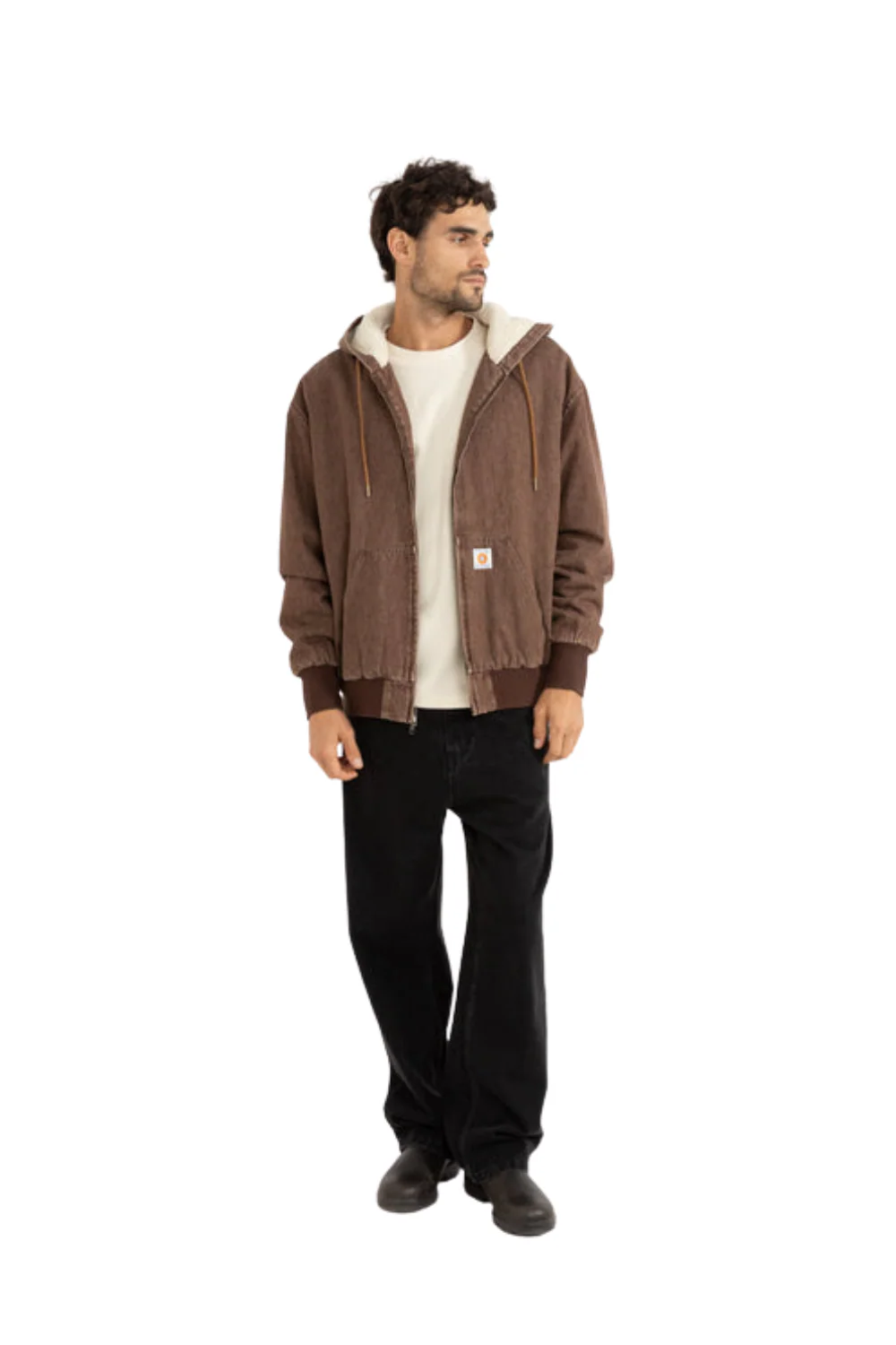 Rhythm Insulated Denim Work Jacket Washed Brown - Image 4