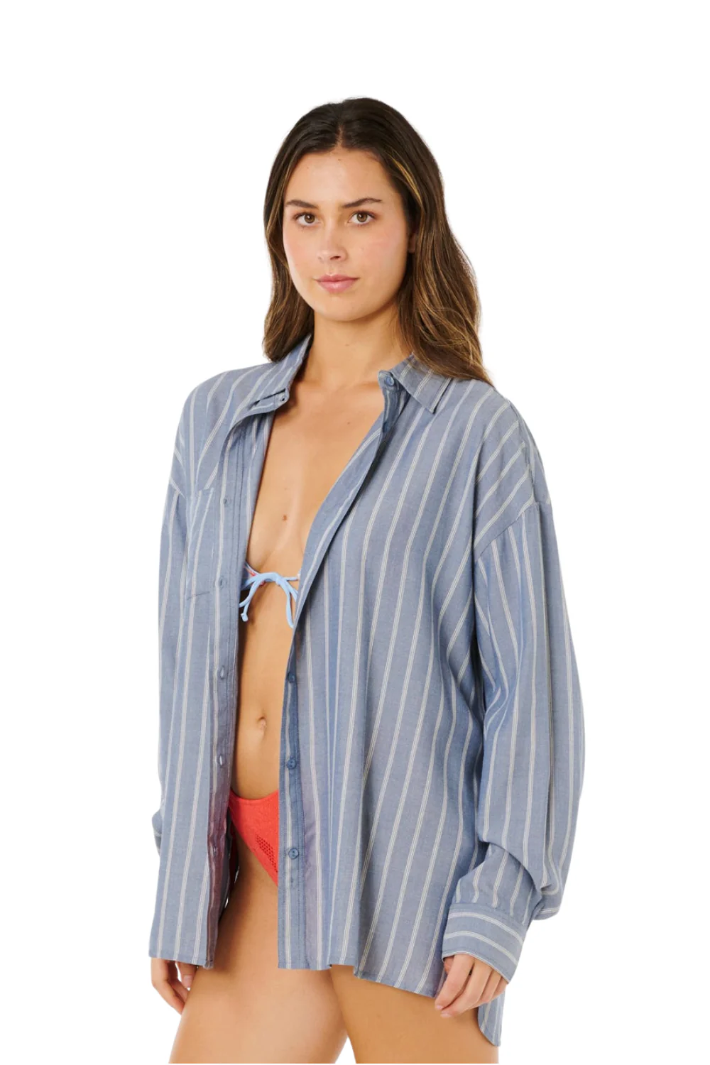 Rip Curl Beach Days Womens Pinstripe Shirt Dusty Blue - Image 3