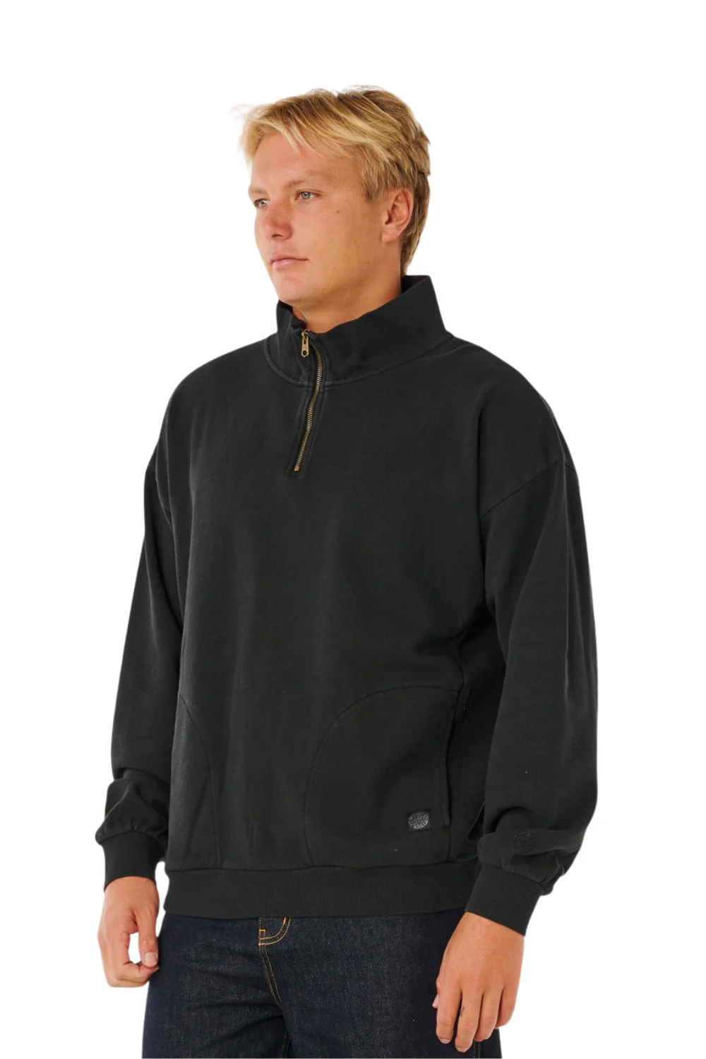 Rip Curl Premium Surf Mens 1/4 Zip Crew Black - Image 2