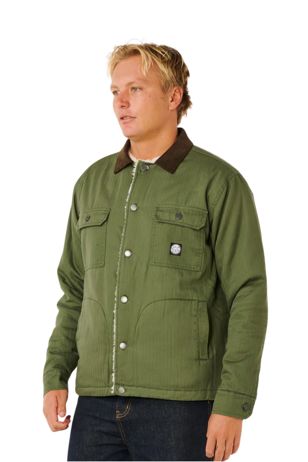 Rip Curl Premium Surf Mens Sherpa Jacket Dark Olive - Image 3