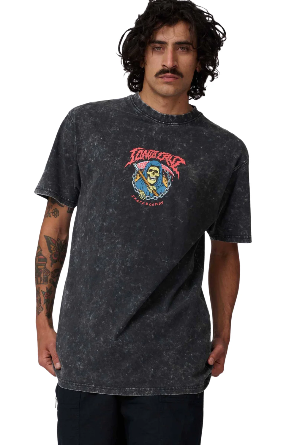 Santa Cruz Out Of Time Mens T-Shirt Black Acid Wash
